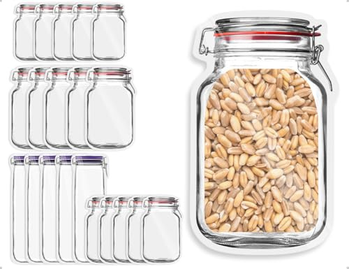 AOYEGIC Paquete de 20 bolsas de almacenamiento, reutilizables con cierre hermético y base vertical, para alimentos, leche, refrigerios, carne, verduras, dulces, galletas y frutos secos