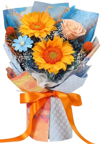 Jtoder Forever Flowers for Delivery, Preserved Sunflower Bouquets, Long Lasting Roses, Eternal Flower Bouquet with Gifts Box for Mother Wife Girlfriend on Festivals Birthday Anniversary (Blue)