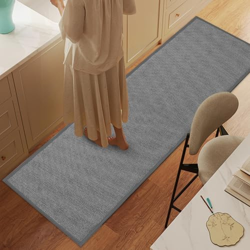 Küchenläufer Waschbar Rutschfest 43,5 x 180 cm – Küchenteppich Läufer Saugfähig, Rutschfeste Küchenmatte für Küche, Flur, Waschküche, Outdoor, Küchenteppiche, Küchenvorleger, Teppich Küche Grau