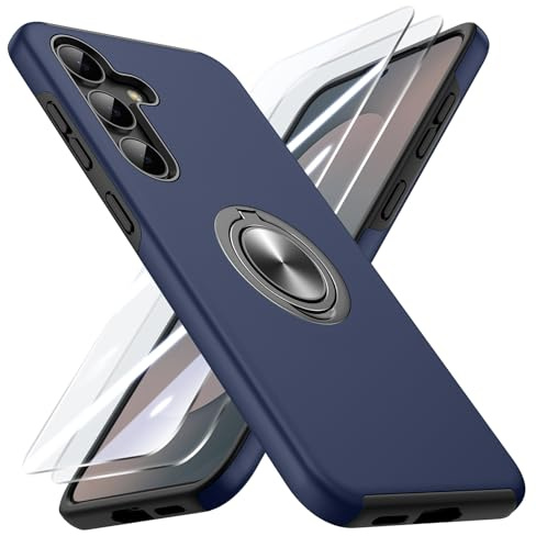 Doeshine Hülle für Samsung Galaxy S25 FE mit Ständer, Blau | 2 Stück Schutzfolie,Militärschutz Kameraschutz Stoßfest,360° Magnetischer Drehbarer Ständer,TPU+PC