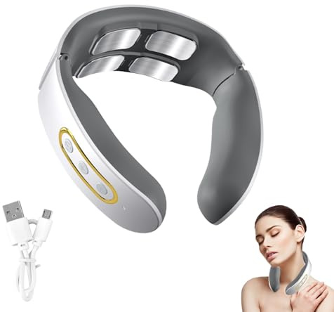 Neurotex Nackenmassagegerät, Elektrische Nackenmassagegeräte mit Wärme, Wiederaufladbar Massagegerät Nacken mit 6 Modi und 9 Intensitätsstufen, Tragbare Nacken Massagegerät für Büro Hause (Weiß)