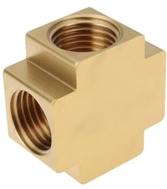 Briny River Conector de Tubería Transversal de Latón PT de 1/4 de Pulgada 4 Vías para Aire Agua Combustible Aceite Y Gases Inertes
