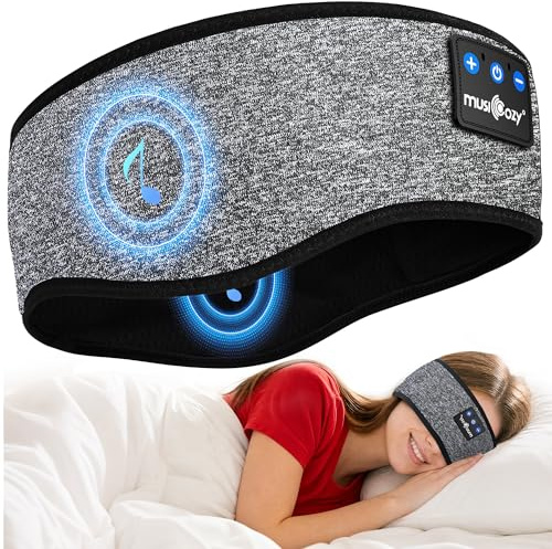 MUSICOZY sovhörlurar Bluetooth 5.4, bekväma och ultralätta pannband hörlurar för sömn med Hi-Fi-ljud, 14 timmars drifttid, bekväma sömnhörlurar för personer som sover på sida, resor och sport
