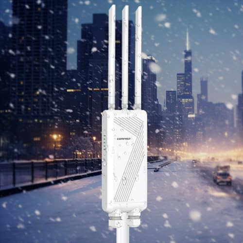 COMFAST BE3600 Amplificador de señal WiFi 7 Exteriores, Punto de Acceso Inalámbrico, Doble Banda y Largo Alcance de Alta Potencia, IP66/PoE/3 Antenas para Granjas, Jardines, autocaravanas y campings