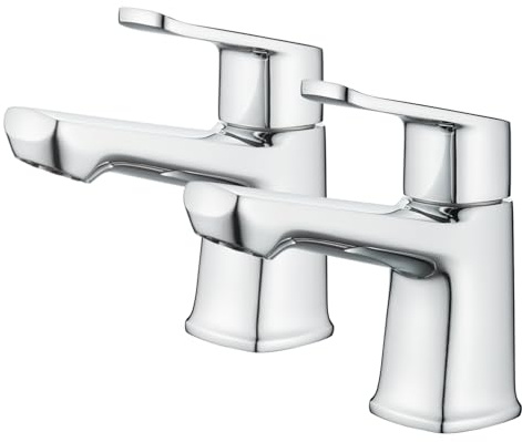 Ankoory Bathroom Basin Pillar Tap, A Pair of Bathroom Sink Taps, Modern Twin Mono Faucets for 2 Hole Basin, 1/4 Turn 2 Pcs Faucets, Solid Brass (Chrome)