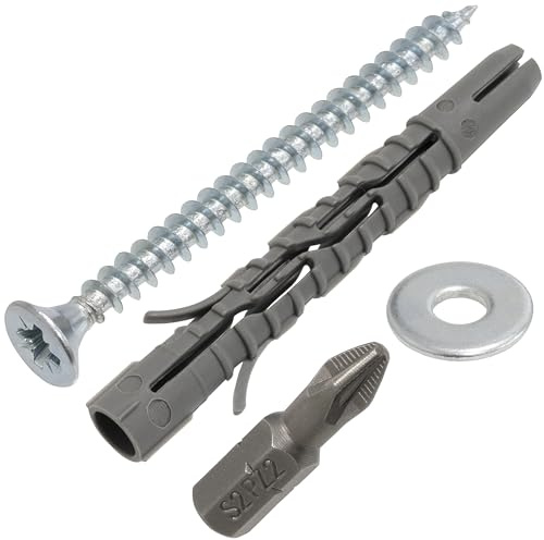 AERZETIX - Kit med 120 universalpluggar Ø6x50 mm i nylon + 120 träskruvar Ø4x50 mm + 120 breda brickor för M4-bultar + 1 skruvbit PZ2 1/4