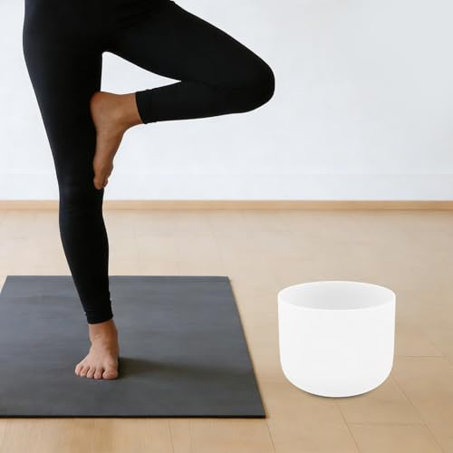 OXYLONTY Kristall-Klangschale 8 Zoll 432-440Hz - Meditation Klangschale für Klangtherapie und Yoga - inkl. Schlägel und Ring - Weiß
