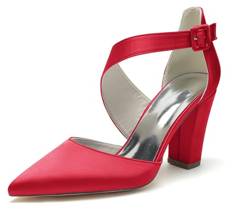 Zapatos De Vestir De Fiesta De Boda De Dedo Cerrado con Correas De Tobillo Grueso Bloque Talón De Negocios Oficina Tacones De Trabajo