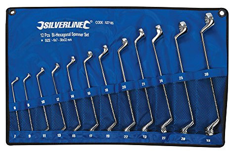 Silverline 627185 Doppelringschlüssel, gekröpft, 12-tlg. Satz 6–32 mm