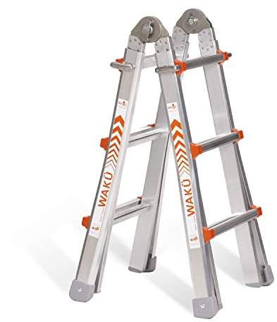 WAKÜ Teleskopleiter 4x3 Sprossen Art.-Nr. 100 - Aluminium Leiter - Made in Germany - Mehrzweckleiter höhenverstellbar - klein im Transport - erleichtert die Arbeit 0,98m - 2,98m