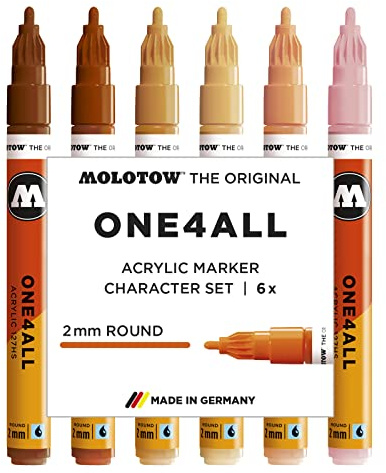 Molotow One4All 127HS Acryl Marker Character-Set (2,0 mm Strichstärke, hochdeckend und permanent, UV-beständig, für fast alle Untergründe) 6 Stück sortiert