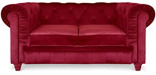 Menzzo Grand Canapé Chesterfield 2-Sitzer Sofa mit Samtbezug Rot
