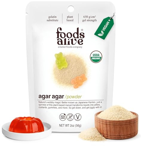 Foods Alive Organic Agar Agar Powder | 2 oz | Plant Based Gelatin | Kosher Gelatin | Vegan | Gluten Free