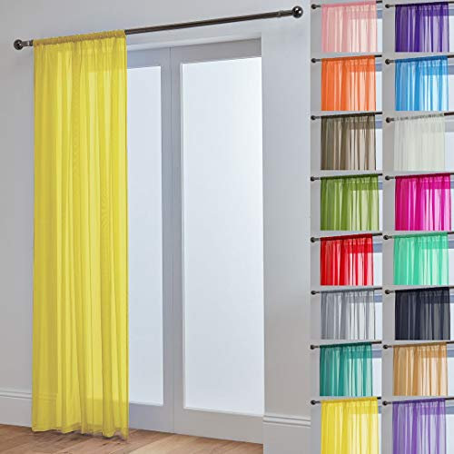 John Aird Lucy Voile Curtains - Rod Pocket Slot Top - Net Curtains - 1 Panel (Yellow, 58 Wide x 72 Drop)