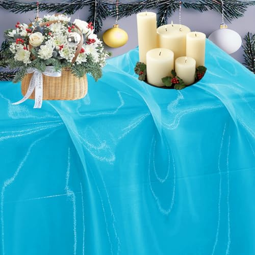 MDS Pack of 5 Yard Sheer Organza Fabric for Wedding Party Home Event Banquet Decorations, Backdrop Curtain Craft Dress Sewing Fashion DIY Crystal Organza Tulle Fabric Bolt 44” Wide - Turquoise