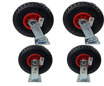 HKB - Set aus 4 Sackkarrenräder | bestehend aus 2 Bockrollen und 2 Lenkrollen mit Kugellager | Gummiräder z.B. für einen Bollerwagen