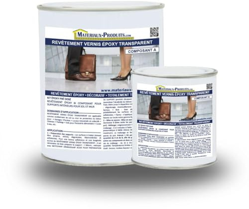 MATPRO - Revêtement Vernis Epoxy - Bi-Composant Sans Solvant, Autolissant - Support Intérieur Horizontal ou Vertical - Finition de Profondeur - Crystal - 2.5Kg
