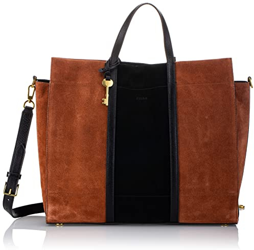 Fossil Tasche für Frauen Carmen, Leder/Leder, Polyurethan, Wildlederbesatz Tote braun/schwarz 38,1 cm L x 15,9 cm B x 33 cm H ZB7891199