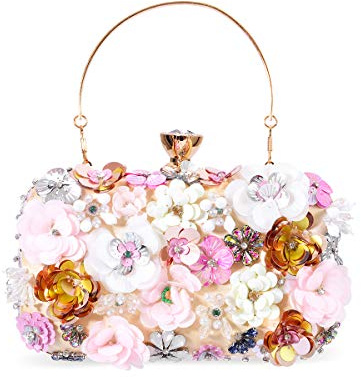 zebrum Damen-Clutch, Designer-Abendhandtasche, Handtasche, für Damen, Party, Hochzeit, Clutch, Blume Perlen-Gold