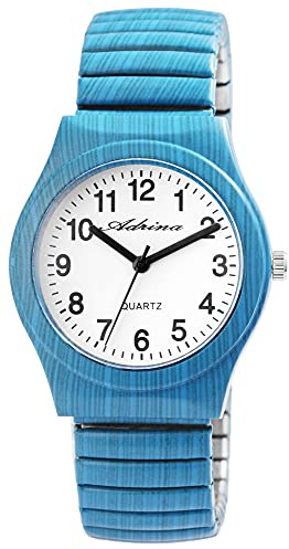 Adrina Montre pour femme en acier inoxydable - Grands chiffres - Longueur : 18 cm - Diamètre : 34 mm - Largeur : 18 mm - Cadeau pour femme, bleu, Bracelet