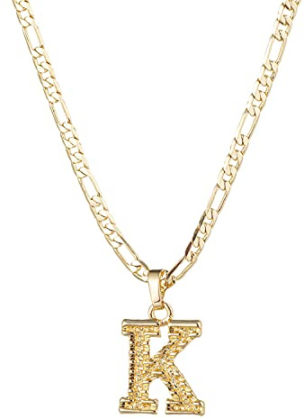 kelistom Initial Necklace for Women Men, Gothic 14K Gold Plated 26 Letters Pendant Necklace, Figaro Paperclip Chain with Extension