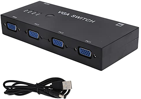 VGA Umschalter, 4-in-1 Ausgang VGA Video Sharing Adapter VGA-Video für VGA/XVGA/SVGA/UXGA, VGA Switcher für Computer PC Laptop Desktop Monitor Drucker Tastatur Maussteuerung Switch Unterstützung