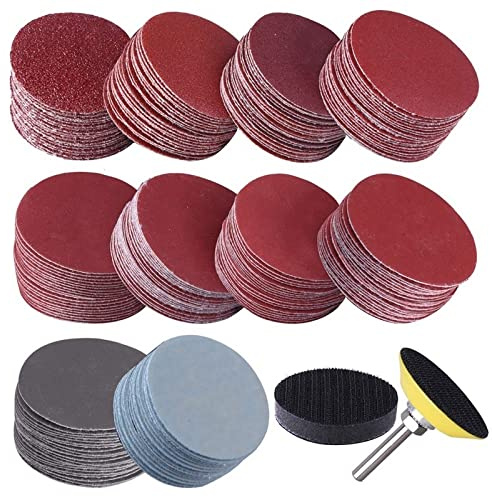 120Pcs 50mm 2Inch Sander Disc Sanding Discs 60-3000 Grit Paper with 1Inch Abrasive Polish Pad Plate + 1/4 Inch Shank for Rotary
