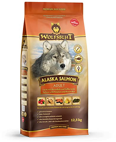 WOLFSBLUT – Alaska Salmon Adult | Trockenfutter mit natürlichen Zutaten und wertvollen Superfoods für ausgewachsene Hunde. Getreidefreies Alleinfutter ohne Zusatzstoffe im Beutel | 12,5kg Lachs