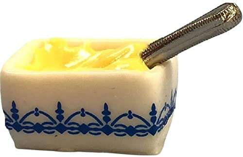 Melody Jane Puppenhaus blau weiß Butterdose mit Messer Miniatur Küchenzubehör 1:12