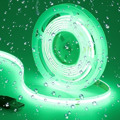 GOMING Tira LED COB USB 5V Verde 520nm IP65 Impermeable 2M 320LEDs/M | Alimentado por USB Flexible Luces LED para DIY Decorativa