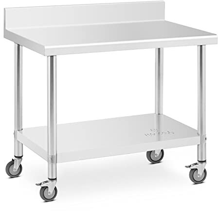 Royal Catering RCAT-100/60-WS - Tavolo da lavoro in acciaio INOX con ruote e alzata, 60 x 100 cm, portata 155 kg, con ruote, tavolo da lavoro su ruote