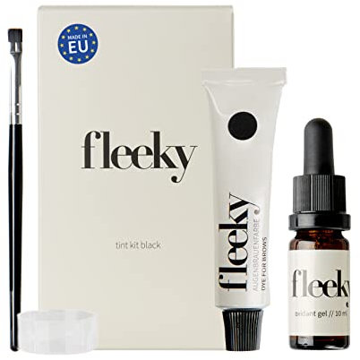Fleeky Tint Kit Brown – Set fai da te per colorare peli del viso come sopracciglia, peli della barba ecc. composto da vernice, gel ossidante, pennello colorante, ciotola di colore