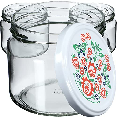KADAX Lot de 100 bocaux à confiture avec couvercle à visser - 330 ml - Bocaux de conservation pour confitures, confitures, miel - Avec couvercle à visser (folklore)