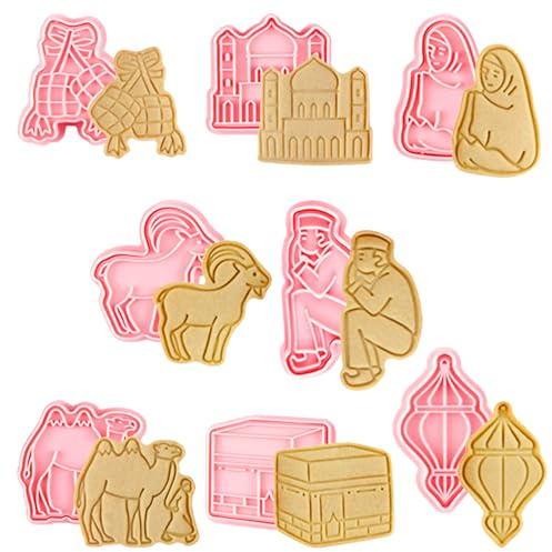 Eid Mubarak Ausstechformen Set, 8 Stück Eid Mubarak Ausstecher, Eid Mubarak Cookie Cutter Ramadan Islamische Muslimische Keksform Ausstechformen 3D Cookie Keksausstecher, für Kuchen, Käse, Backformen