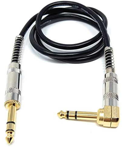 DRUT 1m Straight 6.35mm to Right Angle Jack Stereo Audio Male to Male | Plugs 3 Pole TRS Balanced Patch Cable 3.3ft