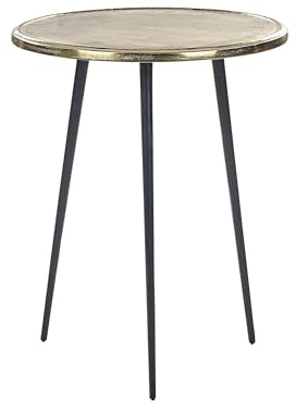 Beliani Beistelltisch Metall Gold mit schwarzen Füßen rund 43 cm dreibeinig Retro Telfer