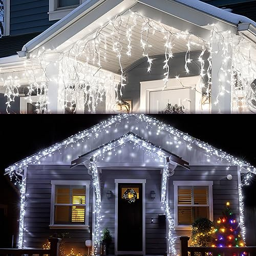 Sonnewelt Eisregen lichterkette außen 5m 200 leds lichterketten aussen mit Stecker fairy lights innen für Party Garten Weihnachten Hochzeit Beleuchtung Deko Kaltweiß
