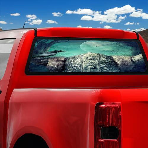 Cool Vikings Auto-Aufkleber für Stoßstange, LKW, Heckscheibe, Retro, nordische Mythologie, Halloween, Horror, Vollmond, Krähe außen, wiederverwendbar, perforiert, Aufkleber für Pickup-Trucks, 168 x 58