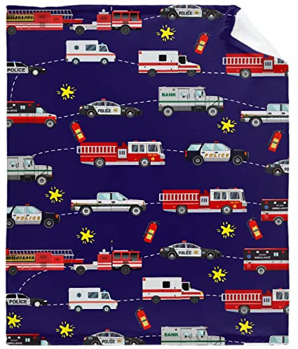XVBCDFG Polizei- und Feuerwehrwagen-Decke, weiches Flanell, leichtes Fleece, weich, gemütlich, Geschenke, Überwurf, flauschig, warm, gemütlich, Bettdecken für alle Jahreszeiten, für Zuhause, Bett,