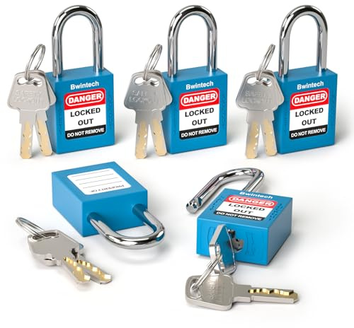 Bwintech 5 Pcs 38MM Candado de seguridad azul diferente con llave para bloqueo y etiquetado de estaciones y dispositivos de bloqueo y etiquetado