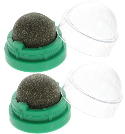 DOITOOL 2 Stück Katzenleckball Drehbar Aus Natürlicher Katzenminze Verdauungsförderndes Katzensnackspielzeug Katzenminzball Zum Spielen Und Lecken Für Katzen