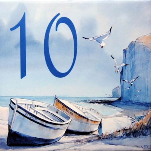 Numérotation de porte en faïence – Carreau de 20x20cm – Numéro au choix Bleu