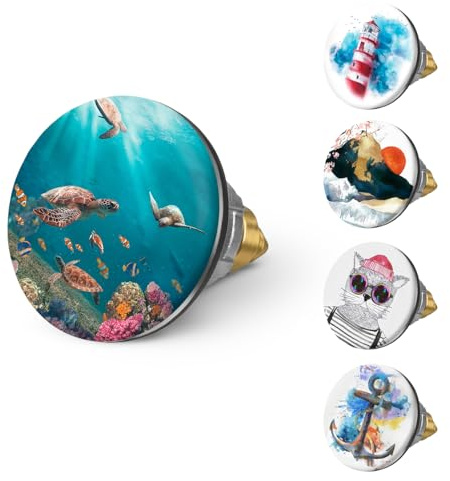 arteneur Pop-Up Waschbeckenstöpsel mit Motiv Meeres Schildkröten | Mit Haarsieb gegen Verstopfungen, Doppel-Dichtung, für Siphons 34-41 mm, rostfreier Edelstahl, für gängige Waschbecken
