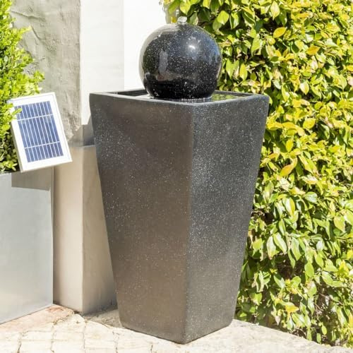 Primrose Solar Powered Manila Sphere Outdoor Water Feature with Lights in Black H82cm