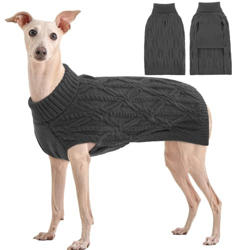 Kuoser Warm Hundepullover, Rollkragenpullover für Kleine, Mittelgroße und Grosse Hunde - Fleece Material, Grau L