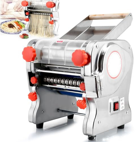 Macchina automatica per pasta,Macchina per pasta commerciale Macchina per sfogliatrice elettrica per pasta a rulli,con taglierina per tagliatelle da 3/9 mm,Spessore pasta 0,1-20 mm,RSS200