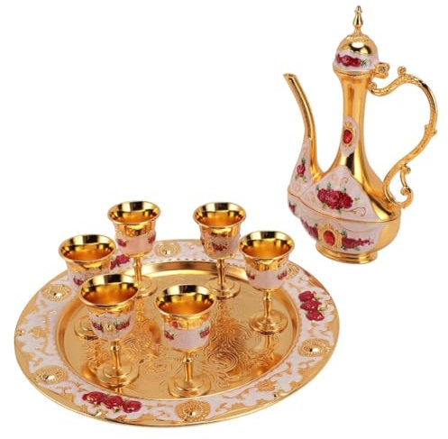 Begchy Servicio de café turco de estilo vintage y tazas de aleación de zinc, elegante para la decoración de una cafetería en casa