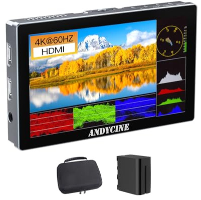 ANDYCINE X5 Moniteur de Champ par caméra Photo, 5,5 Pouces, 1200nit, écran Tactile, 4K 60Hz, HDR, avec Batterie F550C