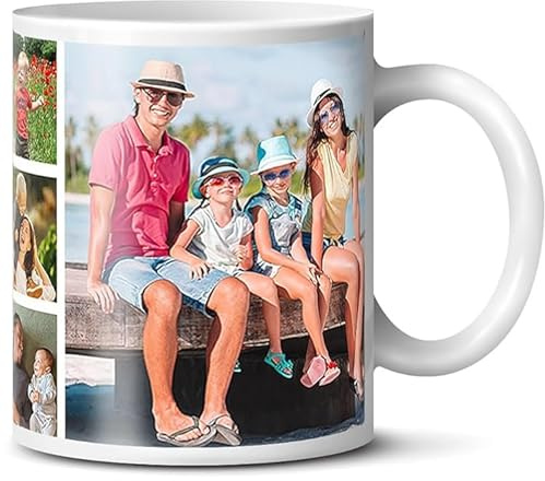 Personalised Mug with Photo, Text & Logo, 11oz Ceramic Cup (8 Photos) | Customised Coffee Tea Cup, Dishwasher Safe, Personalised Photo Gifts for Birthday Anniversary, for Men and Women, Gift Idea