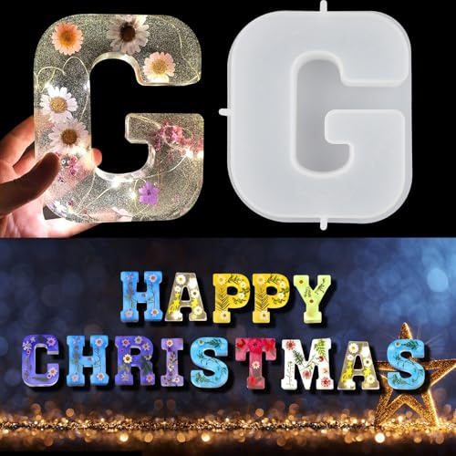 EPODA Large Letter Resin Moulds, 3D Alphabet Molds for Resin, Resin Letters Mould for Flowers, Silicone Moulds for DIY Crafts,Home Party Decoration,Birthday Wedding Party(G)